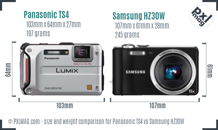 Panasonic TS4 vs Samsung HZ30W size comparison