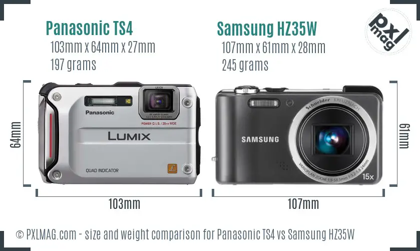 Panasonic TS4 vs Samsung HZ35W size comparison Panasonic TS4 vs Samsung HZ35W size comparison