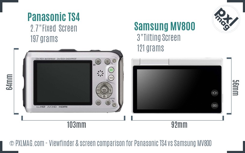Panasonic TS4 vs Samsung MV800 Screen and Viewfinder comparison
