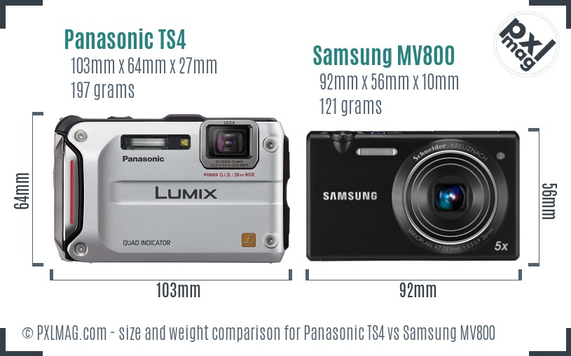 Panasonic TS4 vs Samsung MV800 size comparison