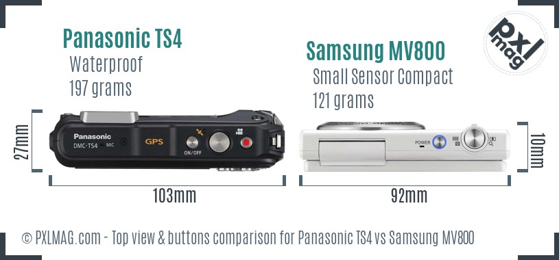 Panasonic TS4 vs Samsung MV800 top view buttons comparison