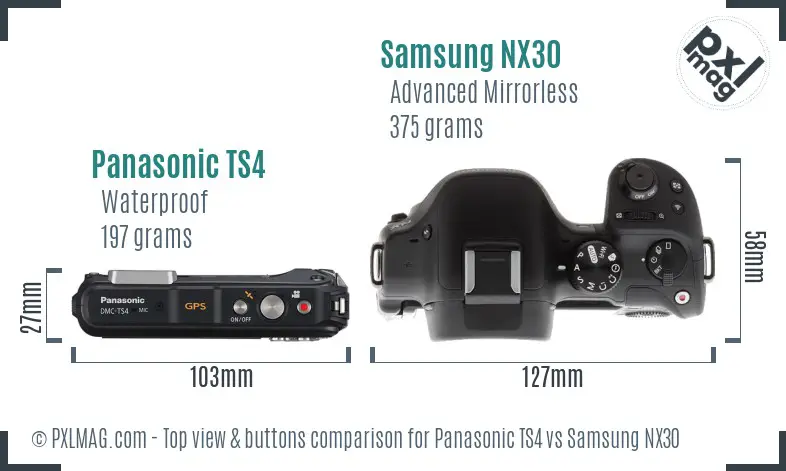 Panasonic TS4 vs Samsung NX30 top view buttons comparison