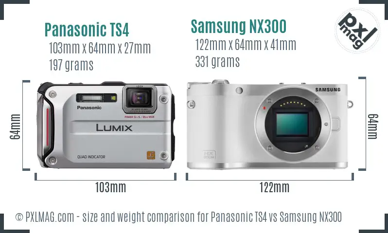 Panasonic TS4 vs Samsung NX300 size comparison