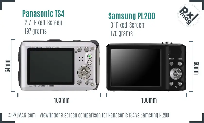 Panasonic TS4 vs Samsung PL200 Screen and Viewfinder comparison