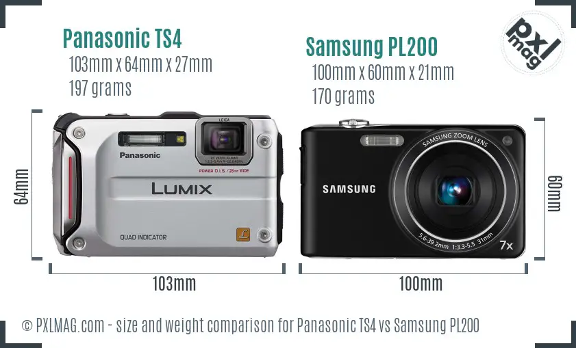 Panasonic TS4 vs Samsung PL200 size comparison