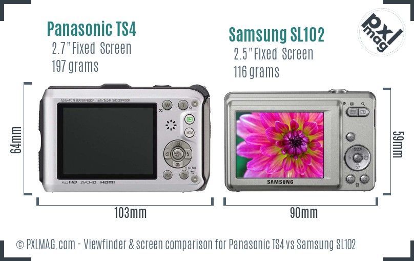 Panasonic TS4 vs Samsung SL102 Screen and Viewfinder comparison