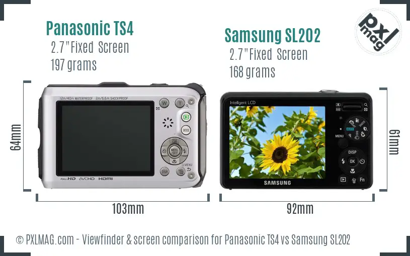 Panasonic TS4 vs Samsung SL202 Screen and Viewfinder comparison