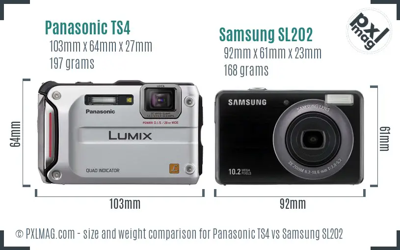 Panasonic TS4 vs Samsung SL202 size comparison