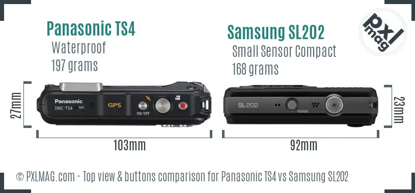 Panasonic TS4 vs Samsung SL202 top view buttons comparison