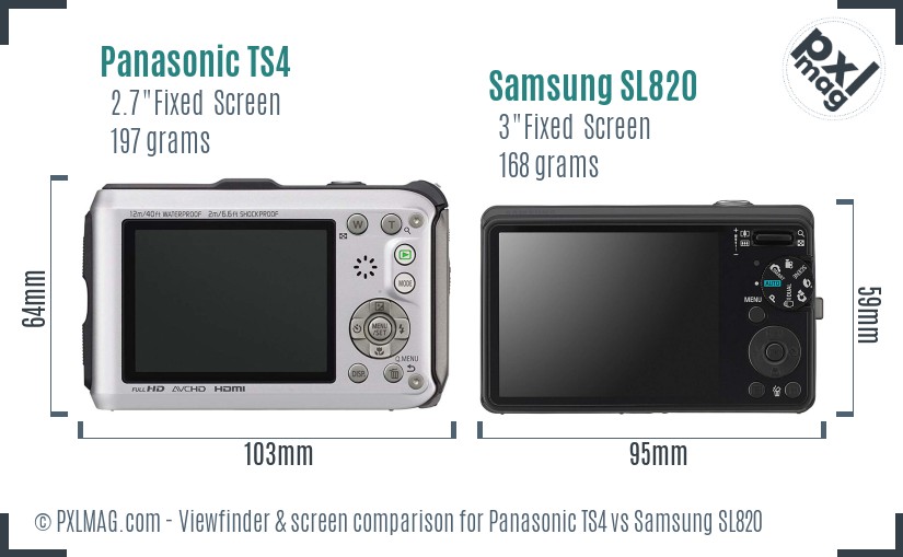 Panasonic TS4 vs Samsung SL820 Screen and Viewfinder comparison
