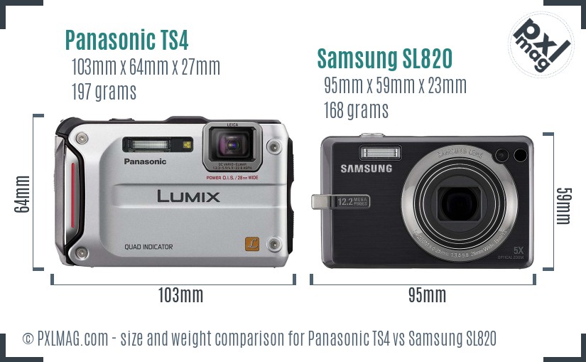 Panasonic TS4 vs Samsung SL820 size comparison
