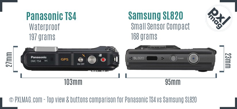 Panasonic TS4 vs Samsung SL820 top view buttons comparison