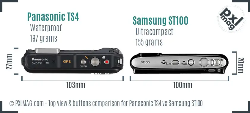 Panasonic TS4 vs Samsung ST100 top view buttons comparison