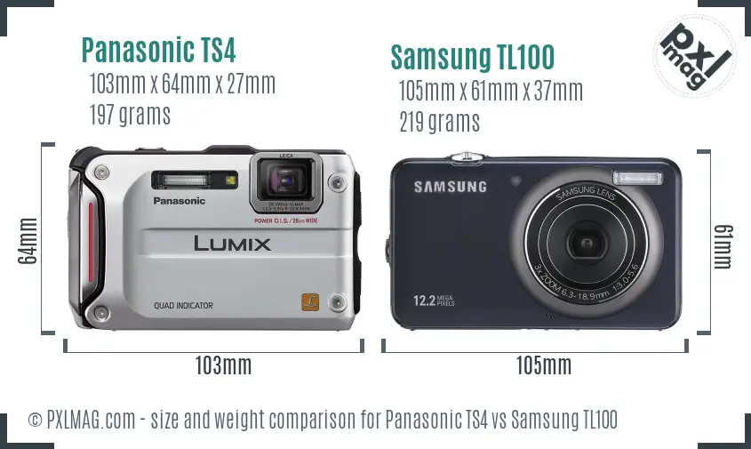 Panasonic TS4 vs Samsung TL100 size comparison