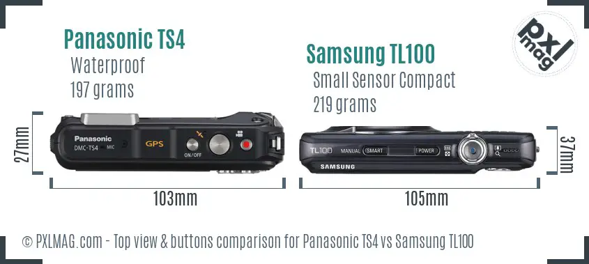 Panasonic TS4 vs Samsung TL100 top view buttons comparison