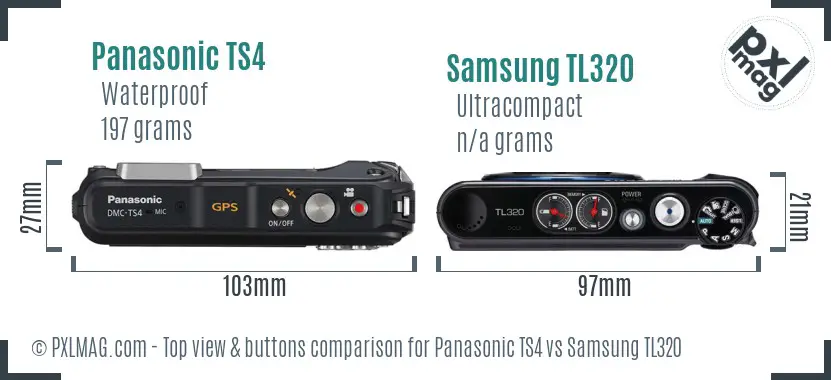Panasonic TS4 vs Samsung TL320 top view buttons comparison