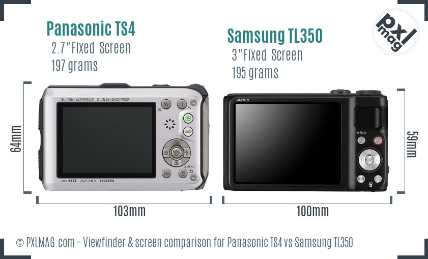 Panasonic TS4 vs Samsung TL350 Screen and Viewfinder comparison