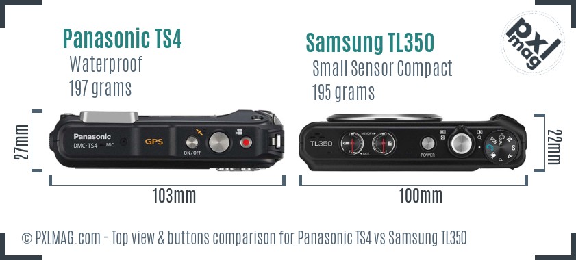 Panasonic TS4 vs Samsung TL350 top view buttons comparison