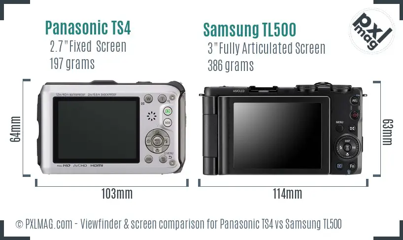Panasonic TS4 vs Samsung TL500 Screen and Viewfinder comparison