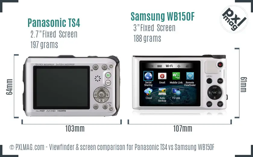 Panasonic TS4 vs Samsung WB150F Screen and Viewfinder comparison Panasonic TS4 vs Samsung WB150F Screen and Viewfinder comparison