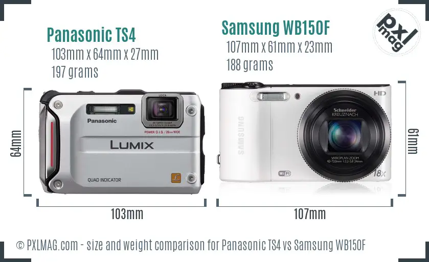 Panasonic TS4 vs Samsung WB150F size comparison Panasonic TS4 vs Samsung WB150F size comparison