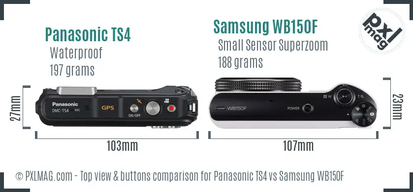 Panasonic TS4 vs Samsung WB150F top view buttons comparison Panasonic TS4 vs Samsung WB150F top view buttons comparison