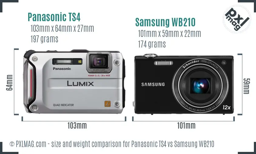 Panasonic TS4 vs Samsung WB210 size comparison