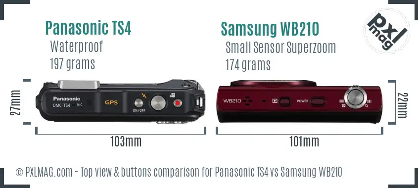Panasonic TS4 vs Samsung WB210 top view buttons comparison