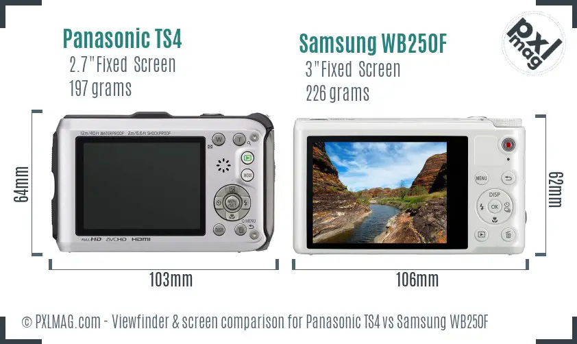 Panasonic TS4 vs Samsung WB250F Screen and Viewfinder comparison