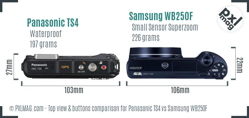 Panasonic TS4 vs Samsung WB250F top view buttons comparison