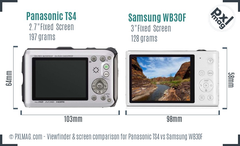 Panasonic TS4 vs Samsung WB30F Screen and Viewfinder comparison