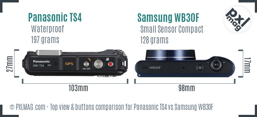 Panasonic TS4 vs Samsung WB30F top view buttons comparison