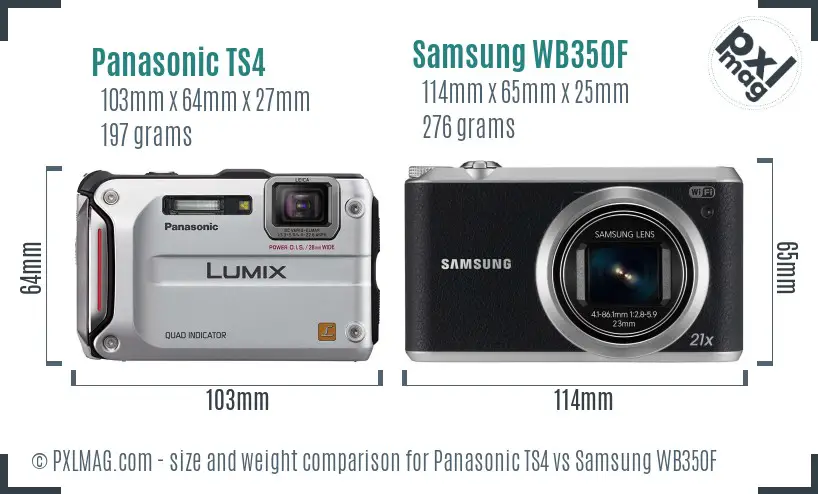 Panasonic TS4 vs Samsung WB350F size comparison