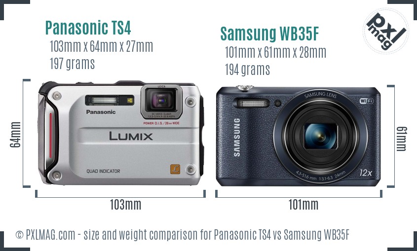 Panasonic TS4 vs Samsung WB35F size comparison