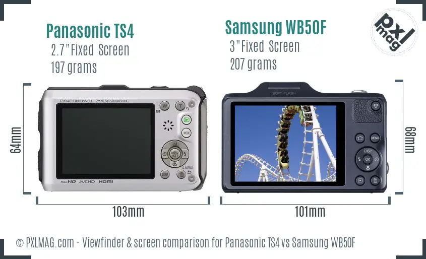Panasonic TS4 vs Samsung WB50F Screen and Viewfinder comparison