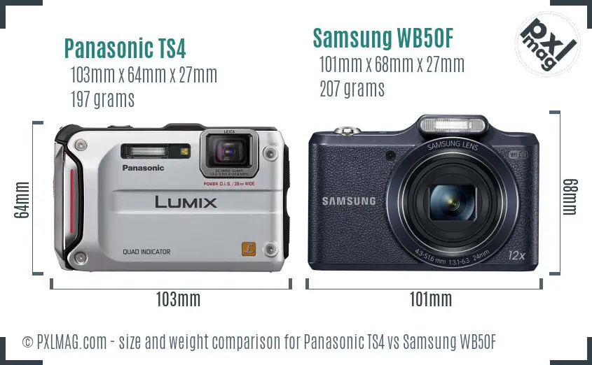 Panasonic TS4 vs Samsung WB50F size comparison