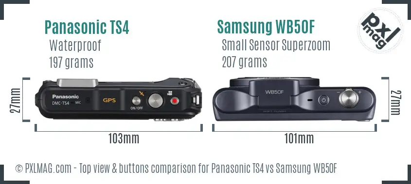 Panasonic TS4 vs Samsung WB50F top view buttons comparison
