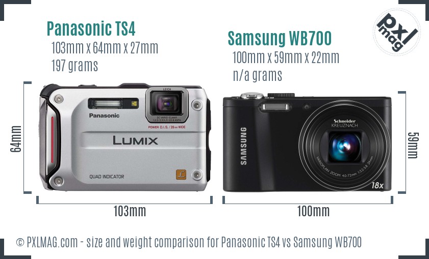 Panasonic TS4 vs Samsung WB700 size comparison