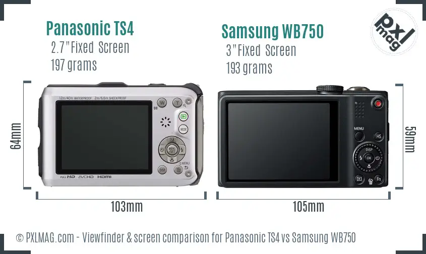 Panasonic TS4 vs Samsung WB750 Screen and Viewfinder comparison