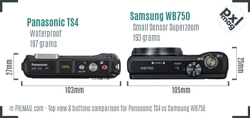 Panasonic TS4 vs Samsung WB750 top view buttons comparison
