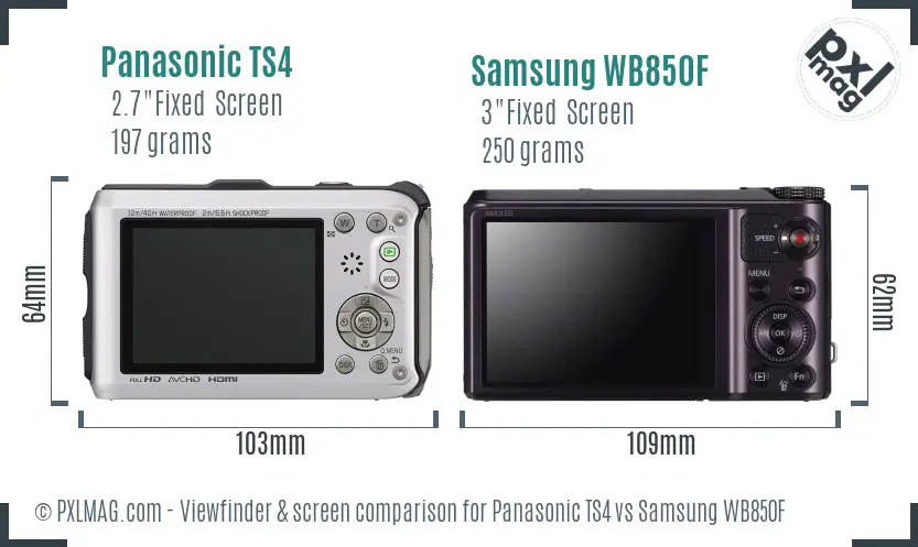 Panasonic TS4 vs Samsung WB850F Screen and Viewfinder comparison
