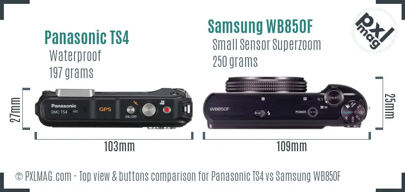 Panasonic TS4 vs Samsung WB850F top view buttons comparison