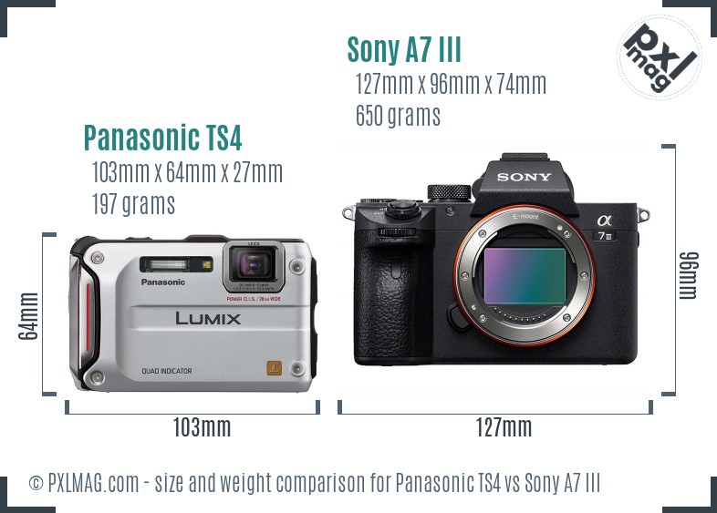 Panasonic TS4 vs Sony A7 III size comparison