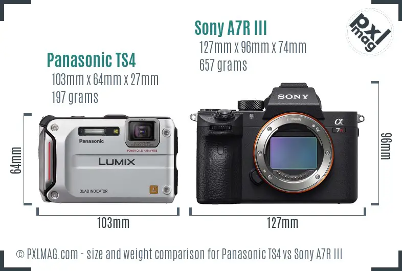 Panasonic TS4 vs Sony A7R III size comparison