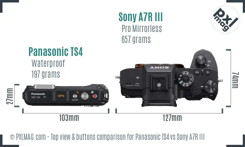 Panasonic TS4 vs Sony A7R III top view buttons comparison