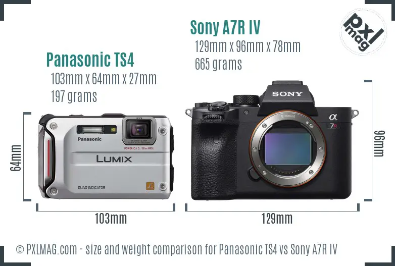 Panasonic TS4 vs Sony A7R IV size comparison