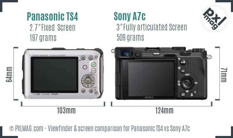 Panasonic TS4 vs Sony A7c Screen and Viewfinder comparison