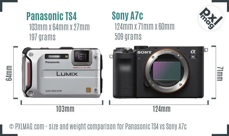 Panasonic TS4 vs Sony A7c size comparison