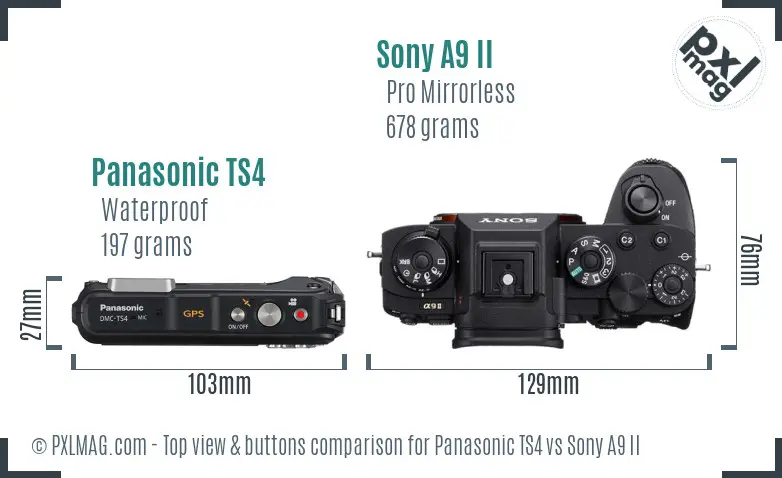 Panasonic TS4 vs Sony A9 II top view buttons comparison Panasonic TS4 vs Sony A9 II top view buttons comparison