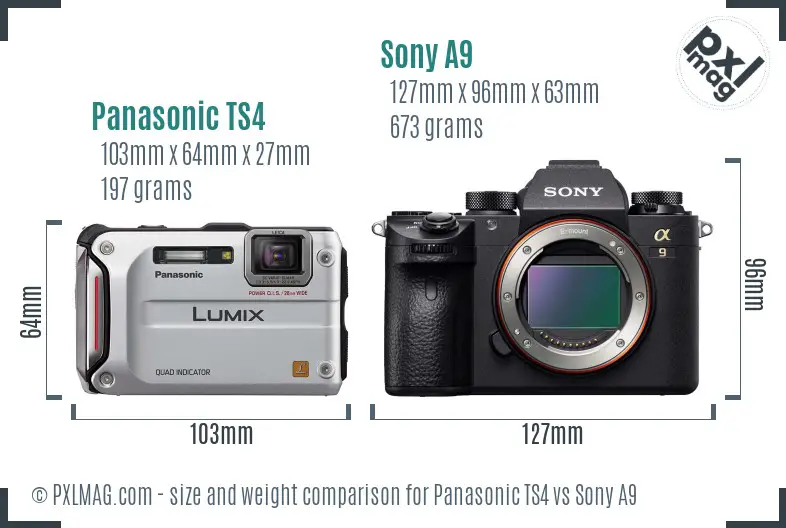 Panasonic TS4 vs Sony A9 size comparison